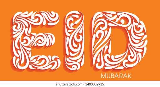 Eid Mubarak greeting card with intricate Floral calligraphy for the celebration of Muslim community festival.