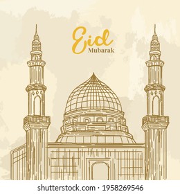 Eid Mubarak Greeting Card. Islamic background vector template