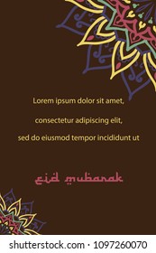 Eid mubarak greeting card with mandala