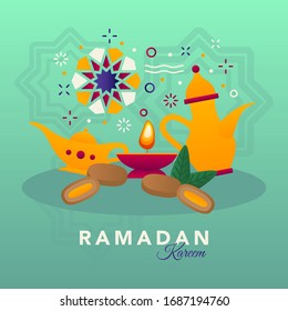 eid mubarak greeting card, posters or invitations template design with flat vector teapot. ramadan kareem stock vector illustration