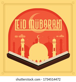 Eid mubarak greeting card with religion element