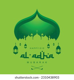 Eid Mubarak greeting card simple abstract vector design on green background color with golf theme