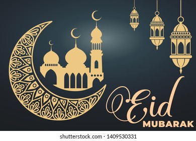 Eid Mubarak Greeting card Vector illustrator - Vector