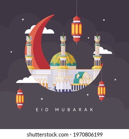 Eid Mubarak Greeting Card Vector Illustration