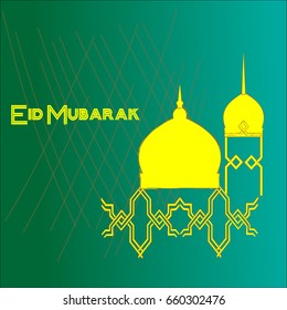 Eid Mubarak greeting card vector illustration green style