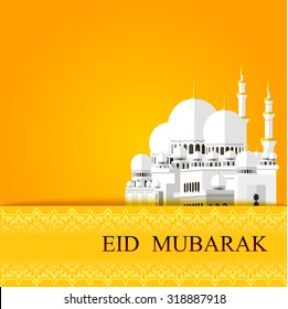 eid mubarak greeting cards. muslim background, mosque. vector illustration