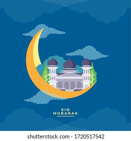 eid mubarak greeting concept with vector mosque