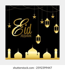 Eid Mubarak Greeting With Crescent Moon