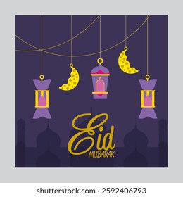  Eid Mubarak Greeting With Crescent Moon