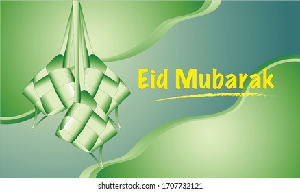 Fondo de diseño del saludo de Eid Mubarak con un capuchón de arroz o ketupat