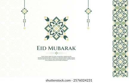 Eid Mubarak Greeting Design with Green Pastel Islamic Ornament