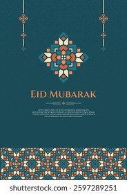 Eid Mubarak Greeting Design with Islamic Geometric Ornament on Portrait Orientation