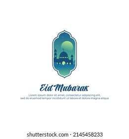 Eid Mubarak Greeting Design with Mosque Silhouette