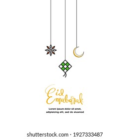 Eid Mubarak greeting flat illustration with ketupat food