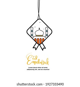Eid Mubarak saluda ilustración plana con comida ketupat