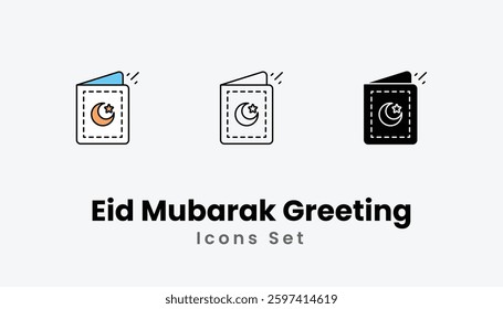 Eid Mubarak Greeting Icons thin line and glyph vector icon stock illustration