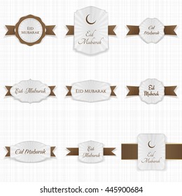Eid Mubarak greeting Labels Set. Vector Illustration