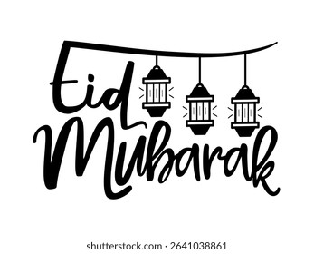 Eid Mubarak Greeting with Lanterns Typography