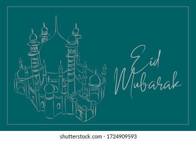 Eid Mubarak Greeting Vector with sketch illustration 