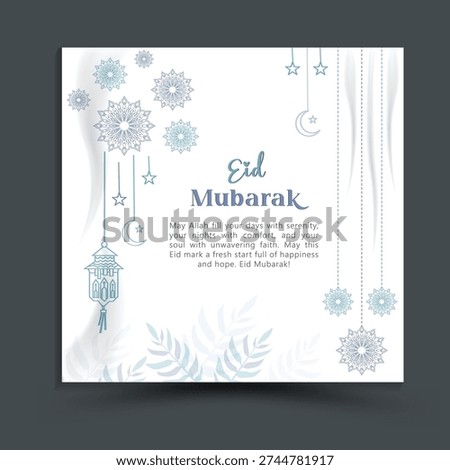 Eid mubarak greeting , wishing message template, hand draw art with mosque and lettering typography of Eid mubarak, place for text greeting card and banner for Ramadan kareem Social Media Web Template