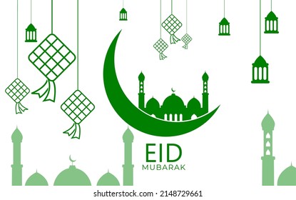 Eid Mubarak Greetings Background Green Color Stock Vector (Royalty Free ...