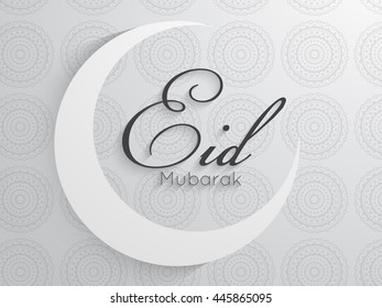 Eid Mubarak greetings background. A white moon with black text. Vector illustration