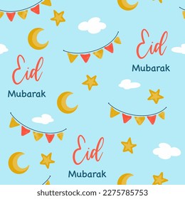 Eid Mubarak Greetings Banners Vector Seamless Pattern
