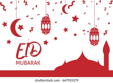 Eid Mubarak Greetings with Clean white Background Vector Illustration