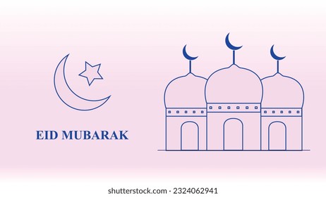 Eid Mubarak saluda con luna creciente y estrellas