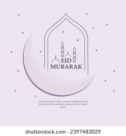 Eid mubarak greetings post design. Islamic festival eid wish or greeting background design with stars, mosque minaret. Eid ul adha mubarak vector illustration.