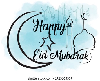 Eid Mubarak greetings with watercolor background 