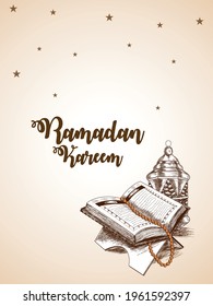 Eid mubarak hand draw vector illustration islamic festival flyer