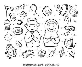Eid Mubarak with Hand Drawn Doodle Style