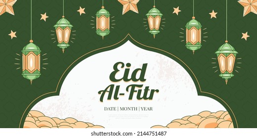 eid mubarak fondo de banner de ilustración islámica dibujado a mano