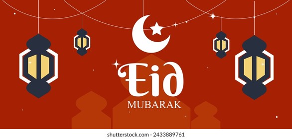Eid mubarak dibujado a mano linterna mezquita luna creciente concepto ilustración diseño de fondo