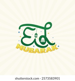 Eid Mubarak handwritten lettering, calligraphy, typography vector illustration with celebration elements. Eid Mubarak free hand lettering poster, banner, greeting card, template design.