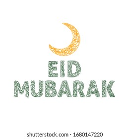 Eid Mubarak handwritten lettering. Ramadan kareem illustration for greeting card, poster and banner. Vector template.