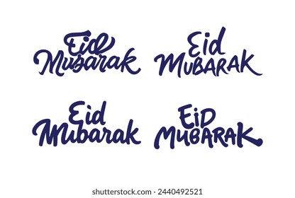 Eid Mubarak handwritten lettering set. Vector calligraphy on colorful background for your design