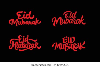 Eid Mubarak handwritten lettering set. Vector calligraphy on colorful background for your design