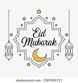 Eid Mubarak handwritten lettering set, greeting card. calligraphy with mosque isolated on white background