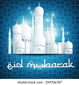 Eid Mubarak (Happy Eid) background with mosque.vector