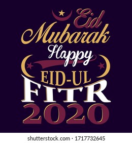 Eid Mubarak happy Eid-Ul-Fitr 2020 vector t-shirt. Eid-Ul-Fitr Mubarak greeting card vector illustration.Welcoming Ramadan. Print for mugs, bags, posters, labels.