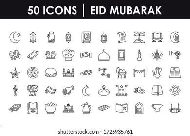 Eid mubarak icon set over white background, line style, vector illustration