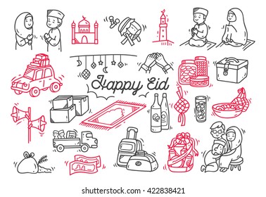 Elemento de diseño Eid mubarak o idul fitri en estilo doodle