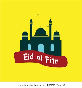 
eid mubarak illustration, with abstract background mosque, icon, beautiful greeting card