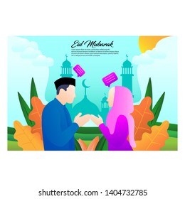 Eid Mubarak Illustration with colorful background