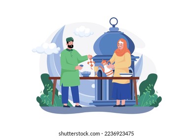 Eid Mubarak Illustration concept. A flat illustration isolated on white background