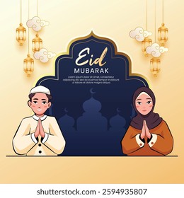 Eid Mubarak illustration design. Islamic background