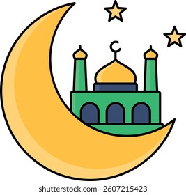 eid mubarak illustration design with outline, this is not made from any AI generation
