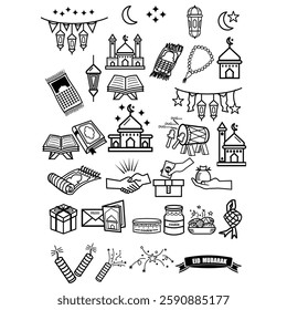 Eid Mubarak, illustration and doodle vector